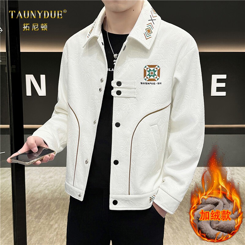 TAUNYDUE个性设计翻领夹克男秋冬季短款风衣男装高档中年休闲外套