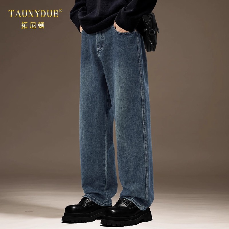 复古直筒大码牛仔裤男士春秋2025新款潮牌美式宽松休闲阔腿长裤