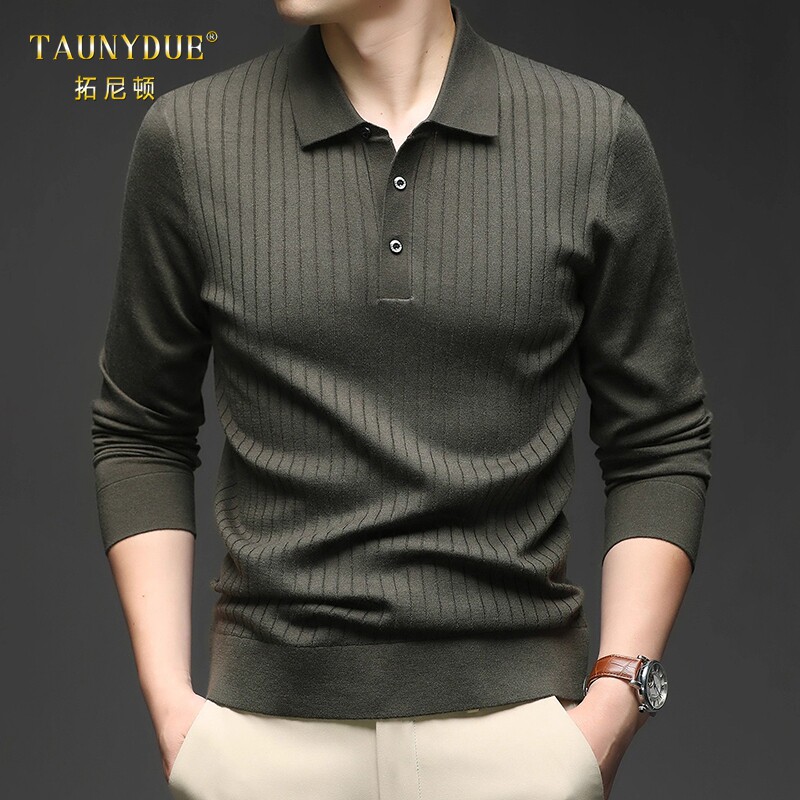 TAUNYDUE纯色条纹休闲打底衫男士