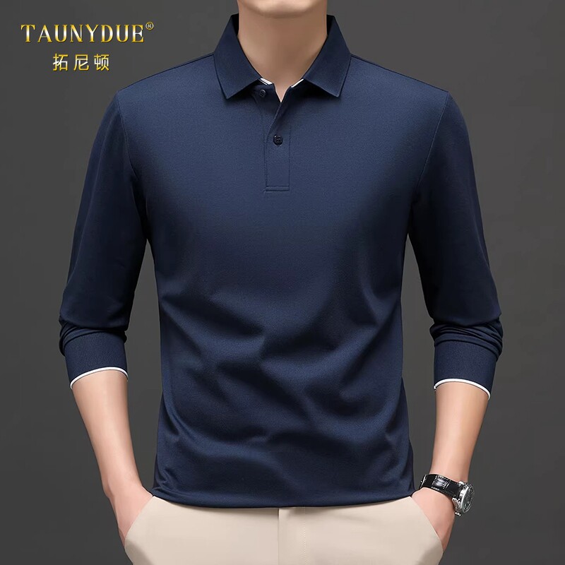 TAUNYDUE男士长袖翻领打底Polo衫春秋季T恤中青年休闲纯色恤男款
