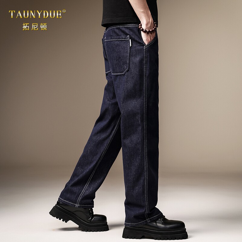 纯棉经典原色牛仔裤男士夏季薄款宽松直筒复古中年休闲裤子男款