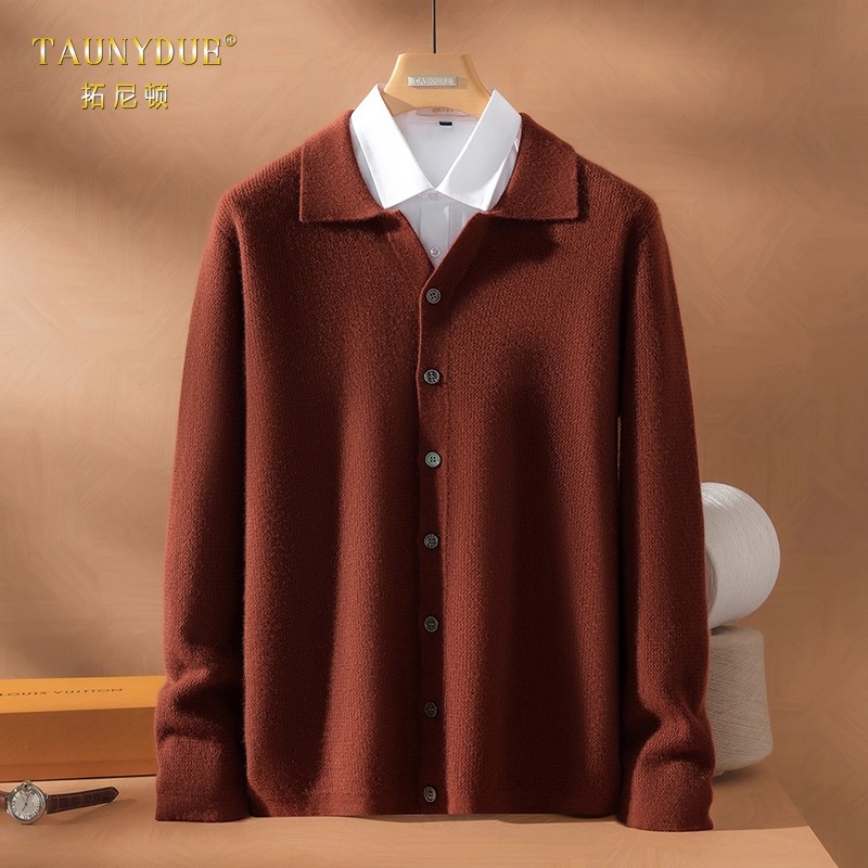 100%纯山羊绒开衫男士秋冬商务休闲针织翻领衬衣开衫外套POLO衫,男装,羊绒开衫,淘宝优惠券,粉丝福利购,淘宝优惠卷