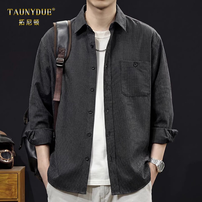 TAUNYDUE男士复古千鸟格衬衫外套