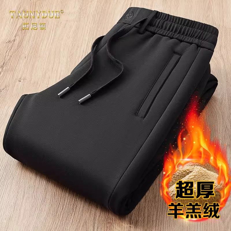 高端男士超厚仿羊羔绒冬季休闲裤加绒加厚运动裤男中老年爸爸裤子