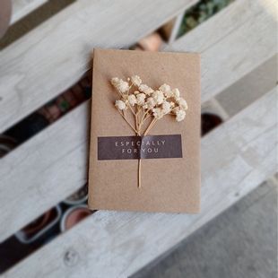 复古牛皮纸干花信封贺卡永生花留言感谢卡片圣诞新年生日贺卡