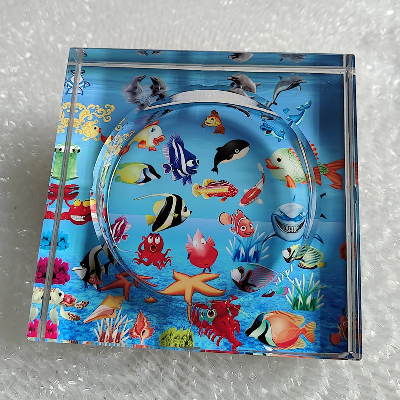 实用时尚水晶玻璃烟灰缸创意礼品精品高档海底世界彩印家居摆件
