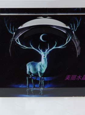 水晶玻璃烟灰缸客厅办公室家居桌面茶几时尚中式禄鹿装饰摆件礼品