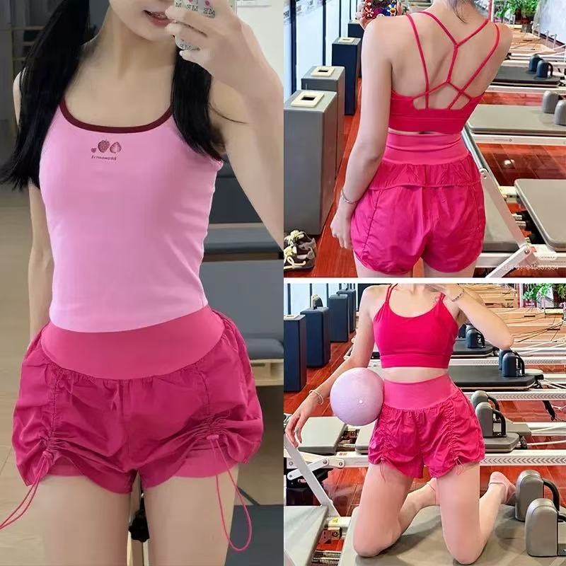 悠美高腰运动短裤女夏季户外假两件防走光跑步瑜伽宽松显瘦健身裤
