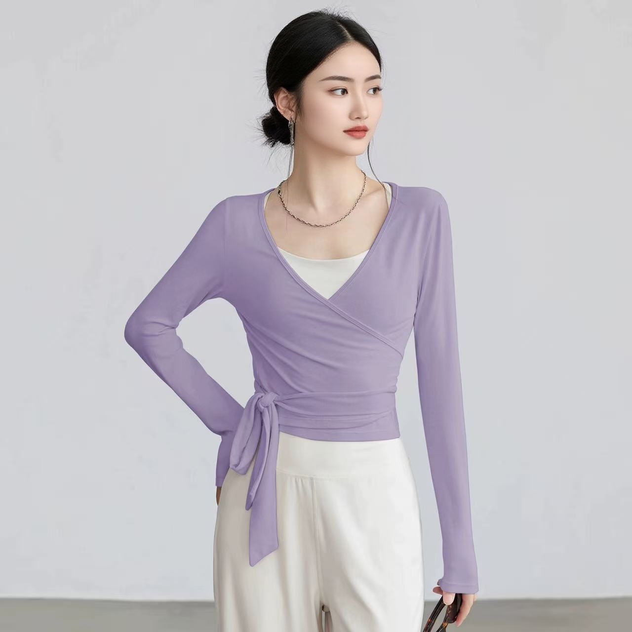 罩衫女交叉绑带修身显瘦