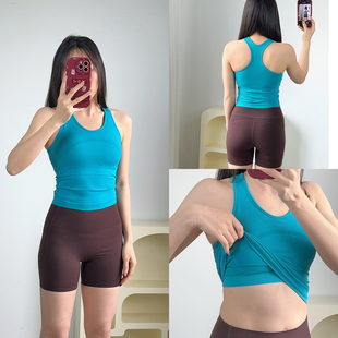 多巴胺风运动背心女高弹力修身 健身瑜伽服自带胸垫吊带上衣 无袖