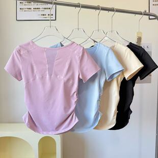 新款 防走光速干透气瑜伽服修身 运动短袖 女跑步短裤 显瘦 套装 夏季