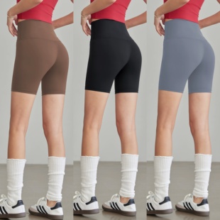 速干瑜伽四分裤 夏季 越野女高腰跑步健身裤 薄款 裸感运动短裤