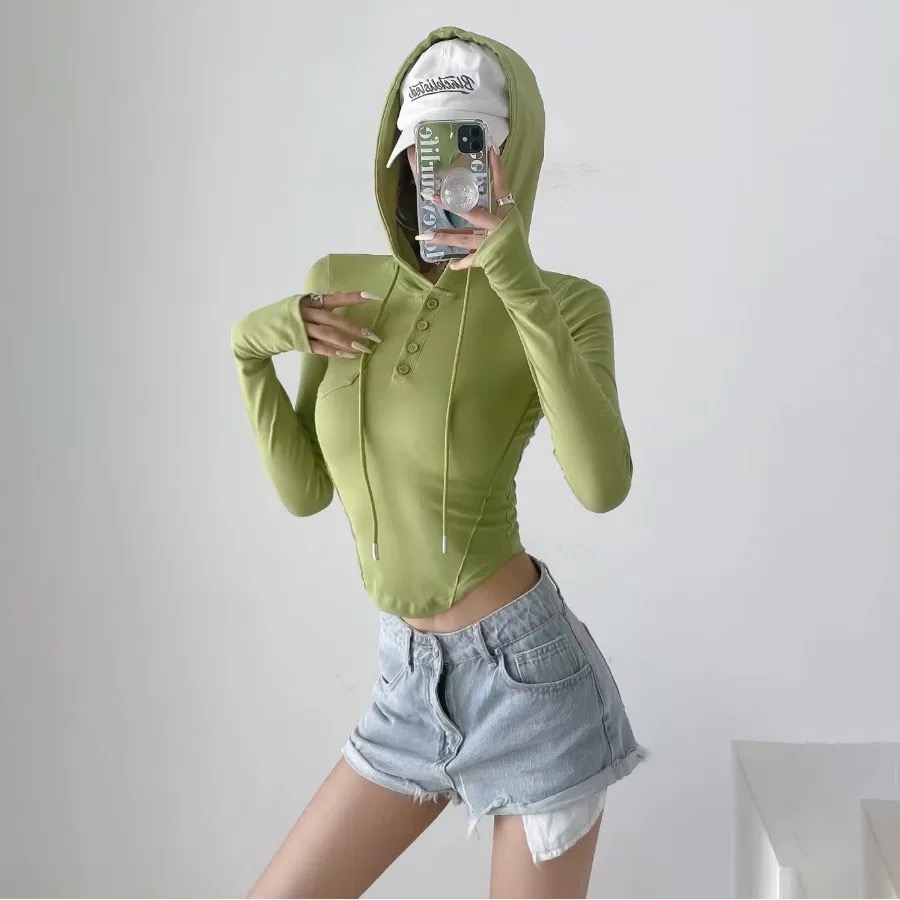 运动上衣女抽绳连帽修身显瘦T