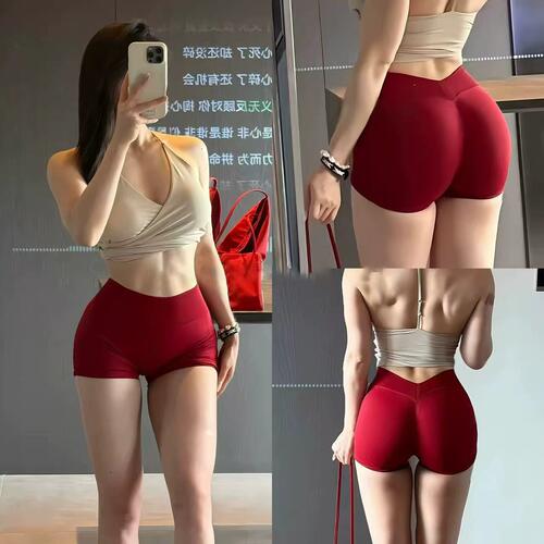 性感后V中高腰三分显臀针织蜜桃