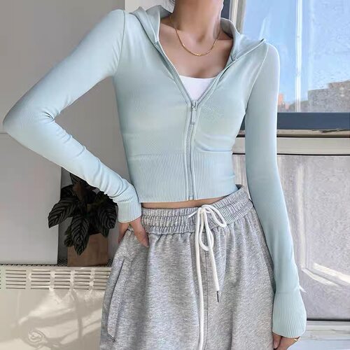 连帽运动上衣女紧身显瘦瑜伽服速