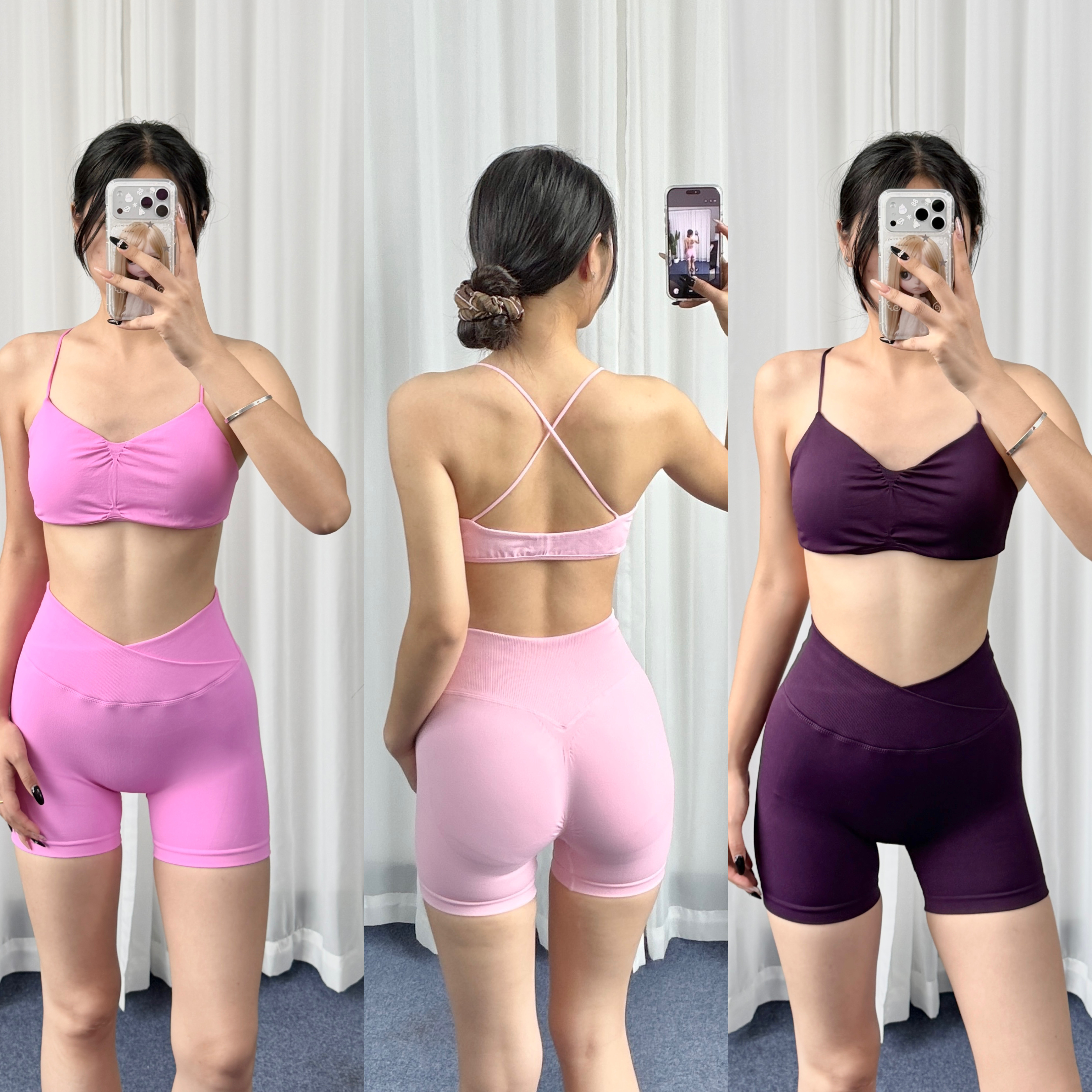 V腰提臀运动短裤细带美背聚拢运动内衣训练健身骑行两件套装女