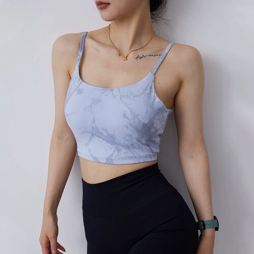 扎染运动内衣女聚拢跑步防震瑜伽健身文胸外穿美背吊带普拉提背心