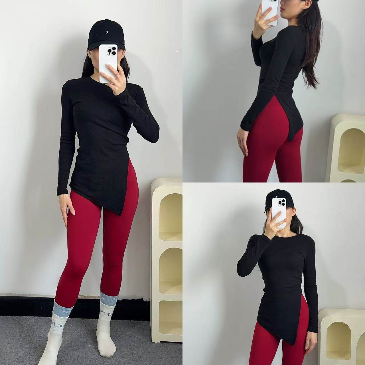 悠美秋冬女健身长袖长款瑜伽服侧开叉普拉提上衣轻暖遮臀遮尴尬线,运动/瑜伽/健身/球迷用品,瑜伽t恤,淘宝优惠券,粉丝福利购,淘宝优惠卷