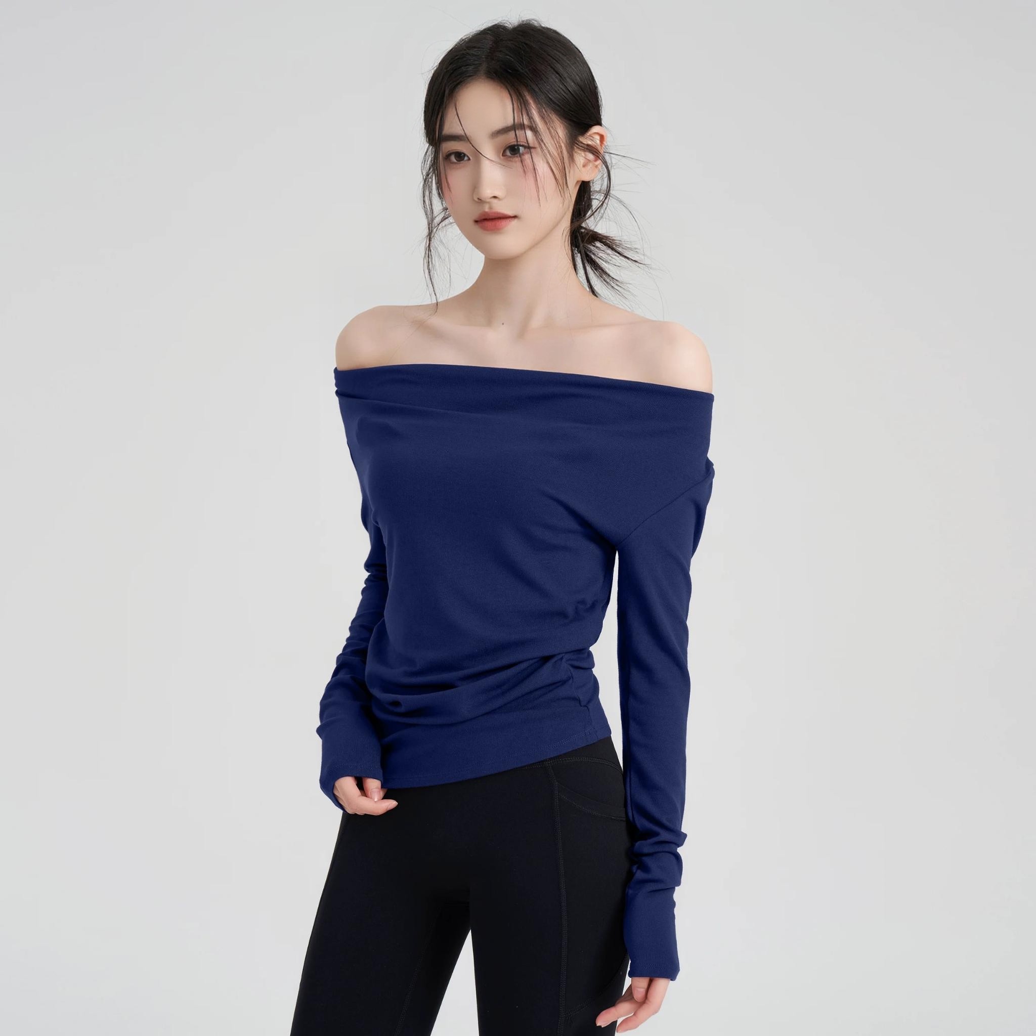 荡领瑜伽服一件三穿秋冬收腰斜肩一字肩性感T恤长袖外穿健身衣女,运动服/休闲服装,运动T恤,淘宝优惠券,粉丝福利购,淘宝优惠卷