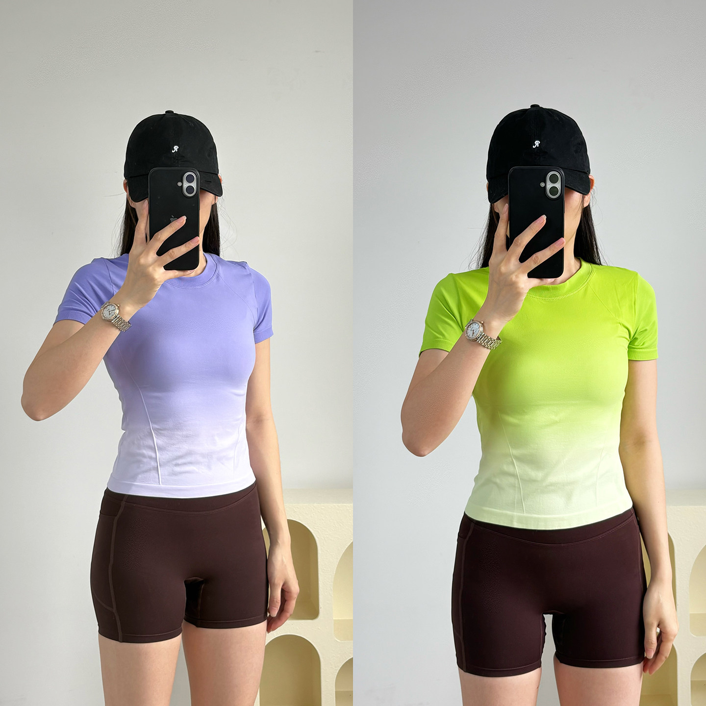 新款户外跑步运动短袖渐变色瑜伽服T恤女修身圆领运动上衣速干