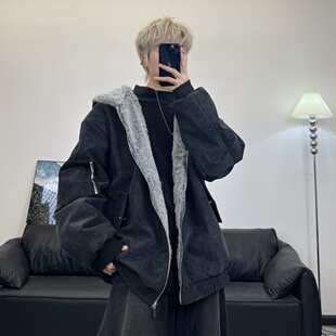 JAVE PASOK座山雕加绒连帽夹克棉服男女款冬季加厚保暖高街棉衣