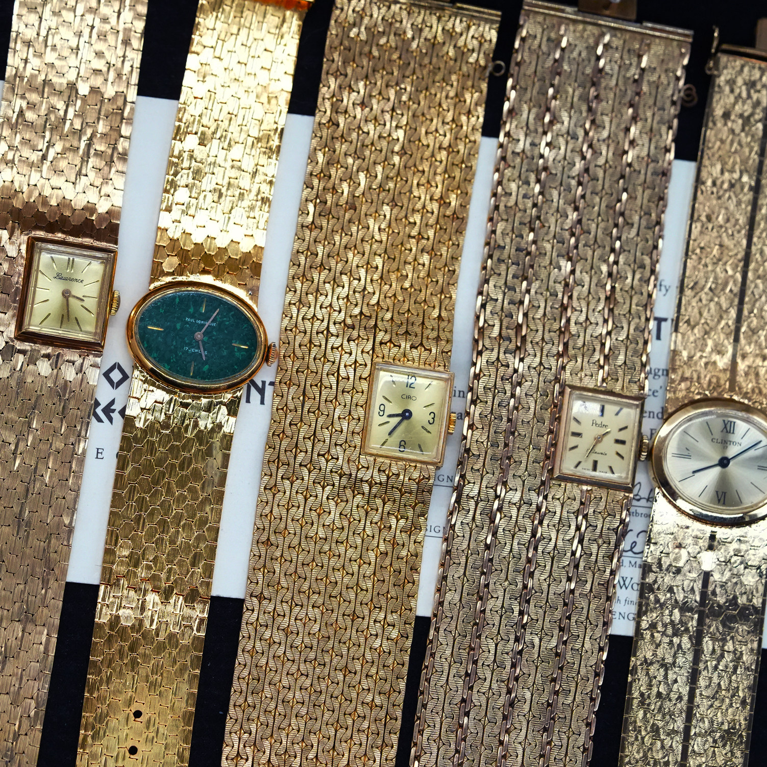 Vintage中古首饰50年代超稀有超宽软金属手卷表带手动老机械表38