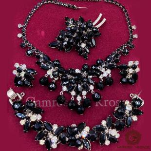 Vintage-S中古首饰JULIANA黑色书本款奥地利水晶项链胸针耳夹手链