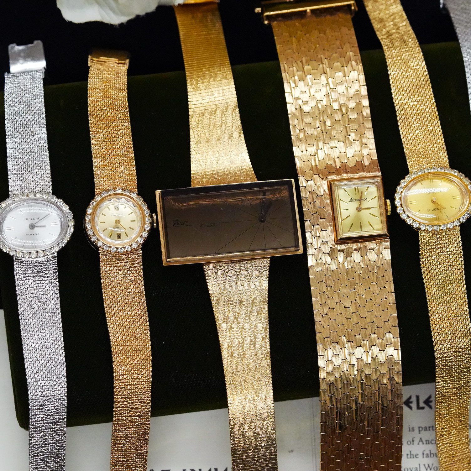 Vintage中古首饰水钻仿珍珠男女手镯手链石英机械表礼品8