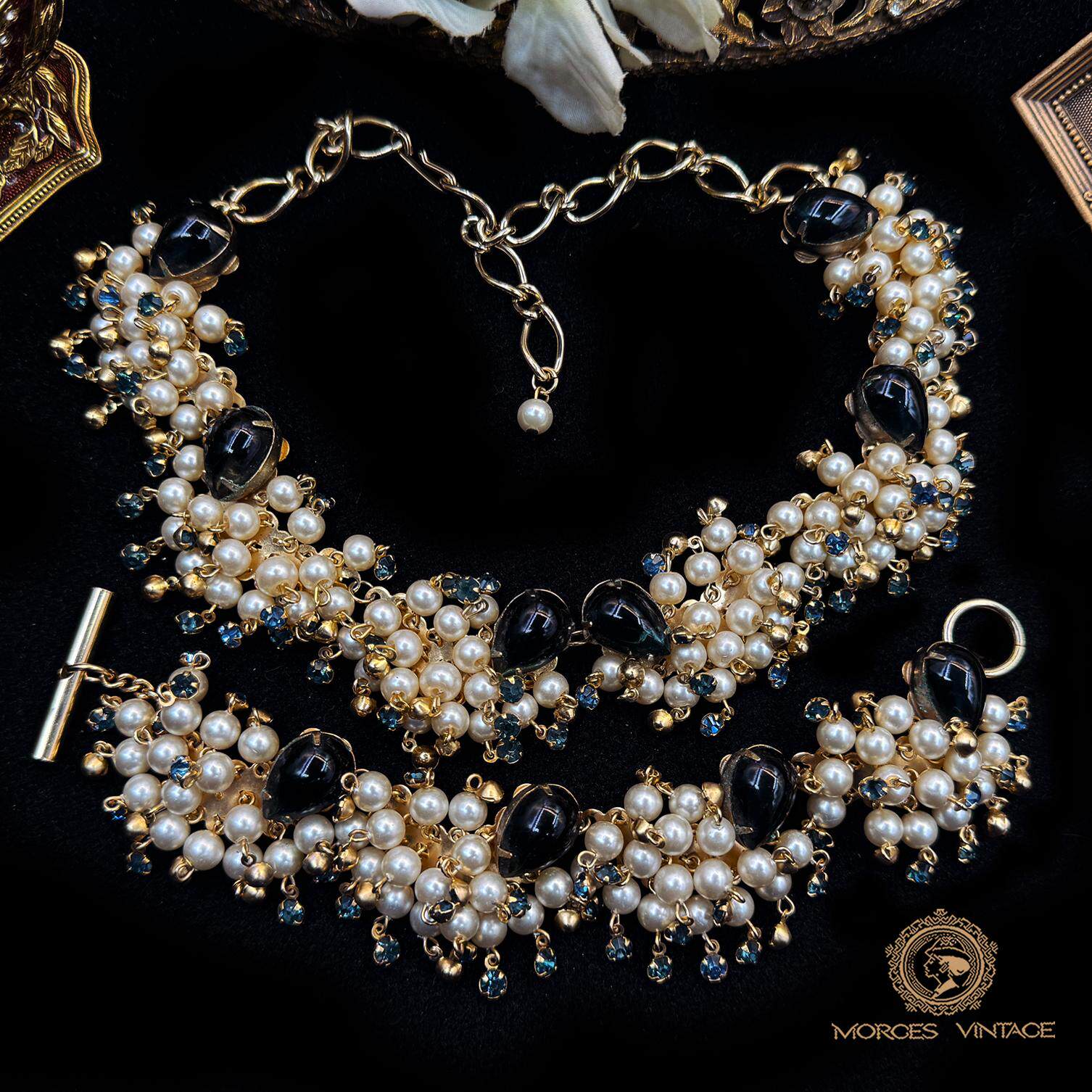 Vintage中古首饰宫廷风格尊贵高贵多吊坠流苏珍珠项链手链套装