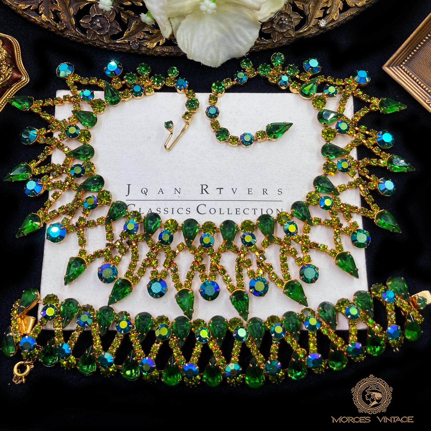 Vintage-S中古50年代JULIANA青蕨绿色奥地利水晶项链手链