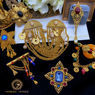 Vintage复古董首饰奥地利水晶金属花朵叶子monet玫瑰1928胸针集