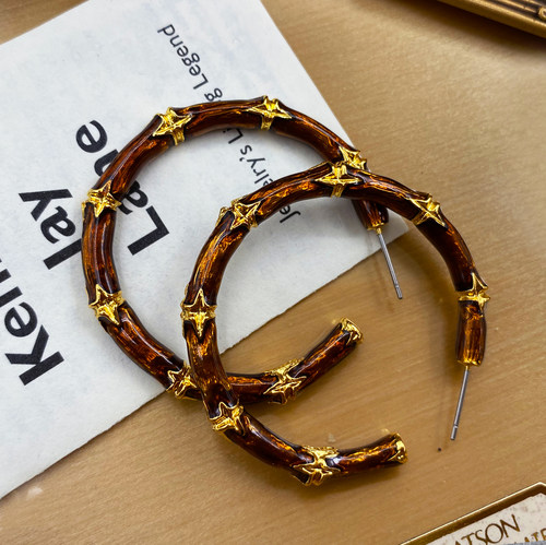 KJL古董耳环vintage珐琅圈圈