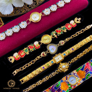 Vintage中古古董首饰CAMEO维多利亚埃及圣甲虫浮雕手链石英表30