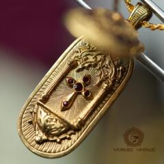 Vintage复古董首饰1928品牌梵蒂冈图书馆十字架珐琅翻盖吊坠项链