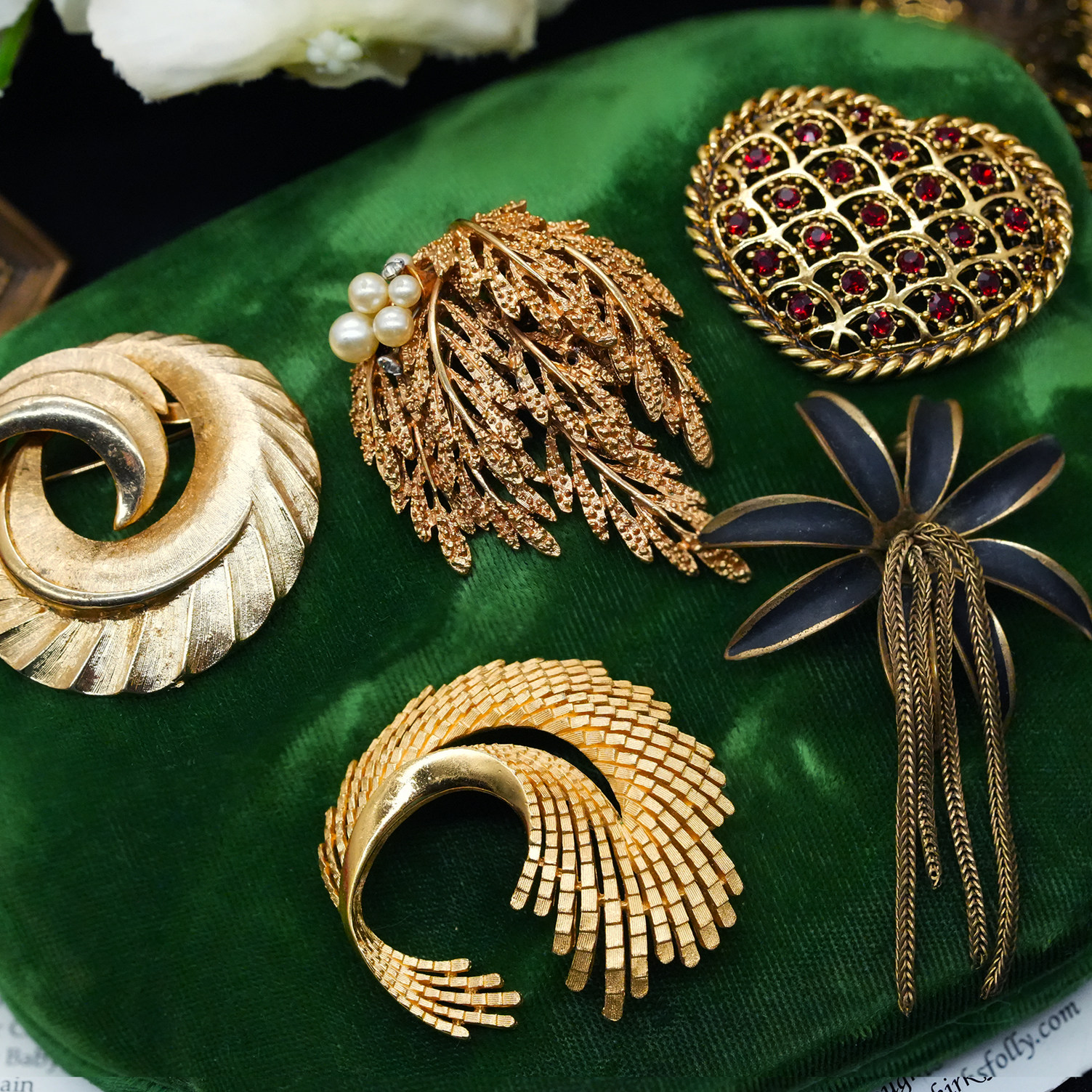 vintage中古花朵浮雕胸针集