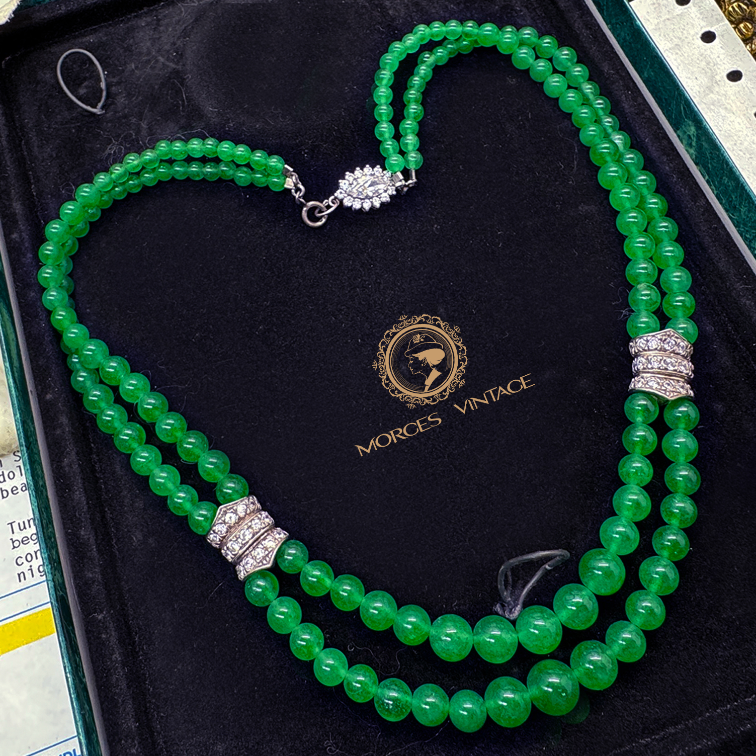 中古925银绿珠子罗马皇后项链