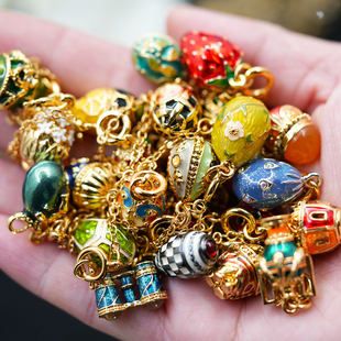 Vintage复古董首饰joan rivers珐琅复活节彩蛋胸针项链多用款