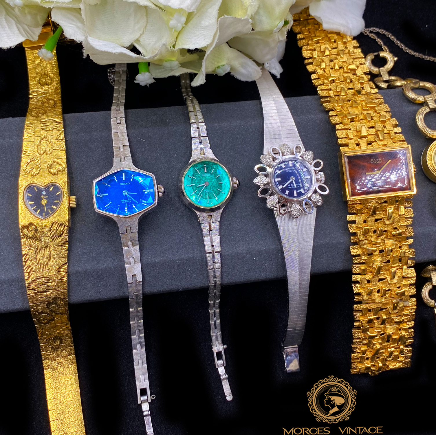 Vintage中古古董复古首饰珍珠钻石英机械男女手镯手链表礼品19