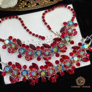 Vintage-S中古50年代JULIANA超稀有书本款奥地利水晶悬珠项链耳夹