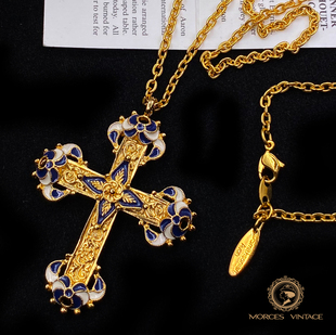 Vintage中古首饰1997AV Smithsonian博物馆珐琅雕花双面十字架