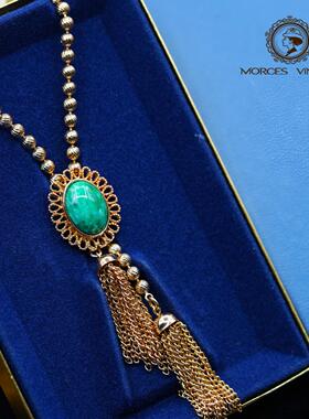 vintage-G中古1973年av*n雅*绿树脂仿玉石滑块金属气质款项链