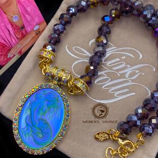 Kirks Folly深海美人鱼幻彩玻璃浮雕吊坠项链胸针吊坠两用