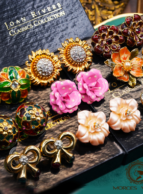 Vintage中古首饰JOAN RIVERS向日葵玫瑰兰花百合耳钉耳夹耳环集