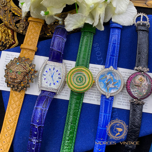 Vintage镀金水钻宝石石英机械表