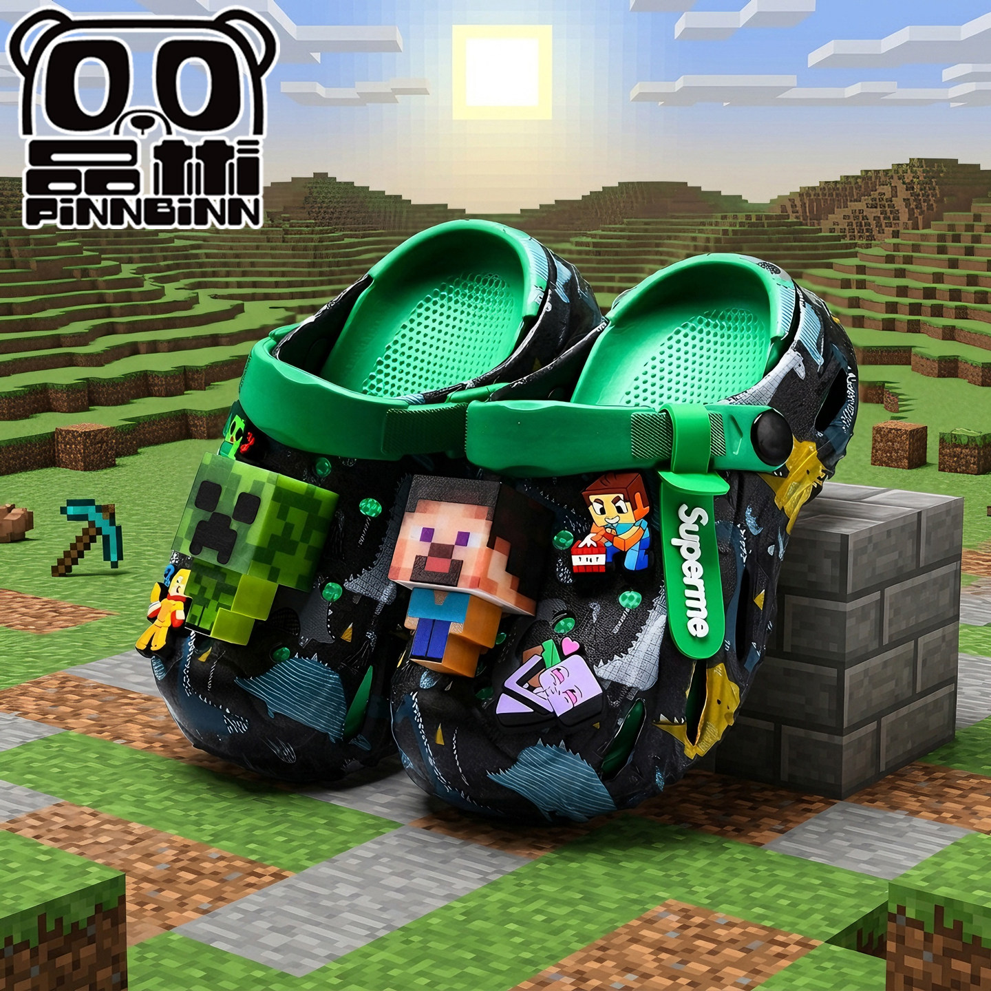 我的世界男童洞洞鞋发光儿童拖鞋夏季新款男孩防滑凉拖鞋小孩软底