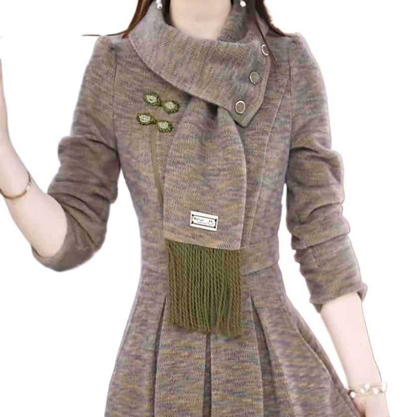 修身加绒加厚连衣裙秋冬遮肚子