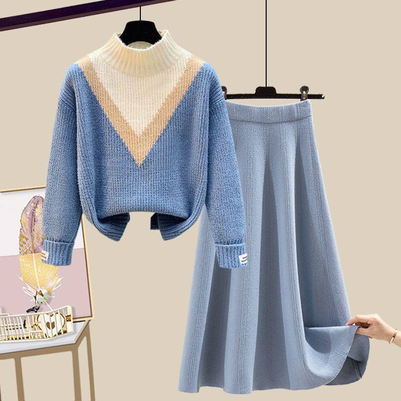 针织毛衣显瘦半身裙两件套