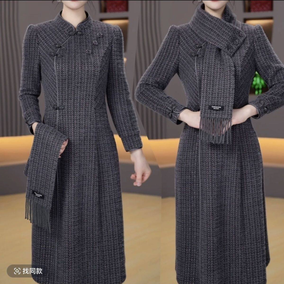 旗袍中长款连衣裙女秋冬遮肉显瘦