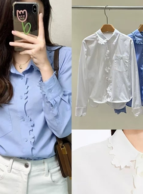 ZHUCHUNXI[@Jn] 剪纸切割绲边刺绣 翻领宽松长袖衬衫设计感上衣女