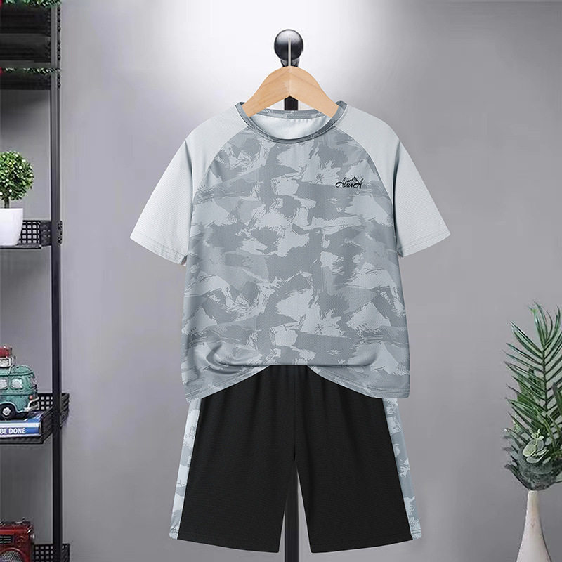 儿童速干套装胖童夏季薄款透气篮球服男童加肥加大短袖短裤两件套